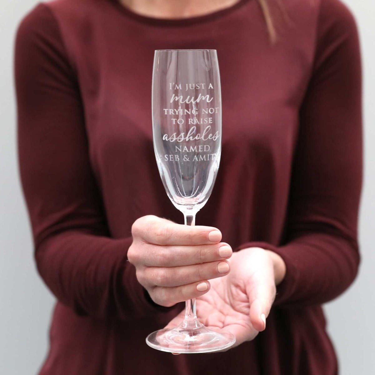 I’m Just a Mum Engraved Champagne Glass