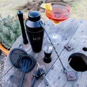 Engraved Matte Black Cocktail Shaker Barware Set in Gift Box