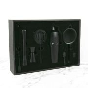 Engraved Matte Black Cocktail Shaker Barware Set in Gift Box