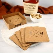 Engraved Set of 6 Square Cork Coasters