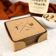 Engraved Set of 6 Square Cork Coasters