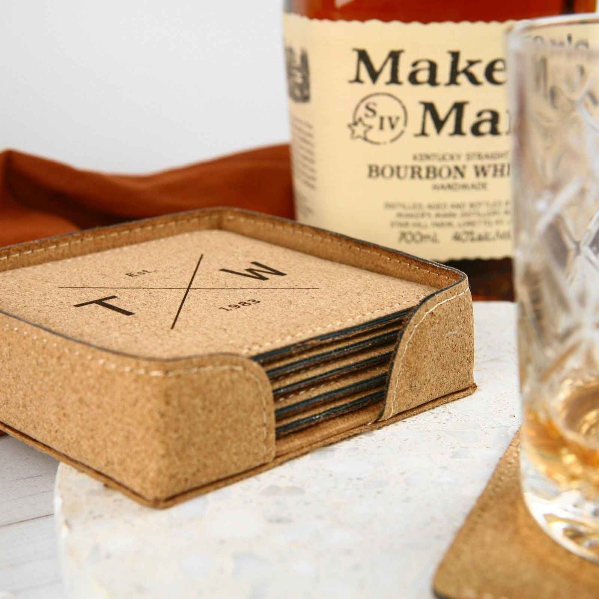 Engraved Set of 6 Square Cork Coasters
