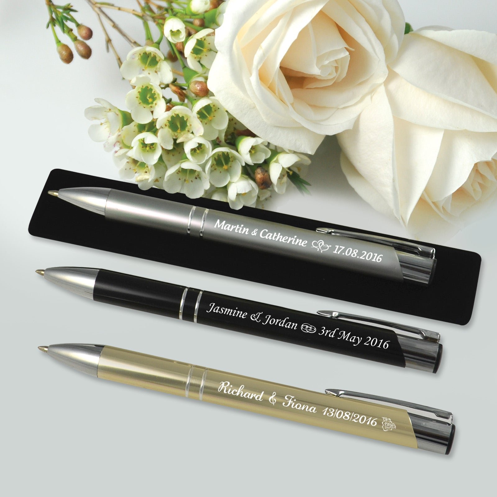 Engraved Designer Pen with Velvet Pouch Wedding Favour