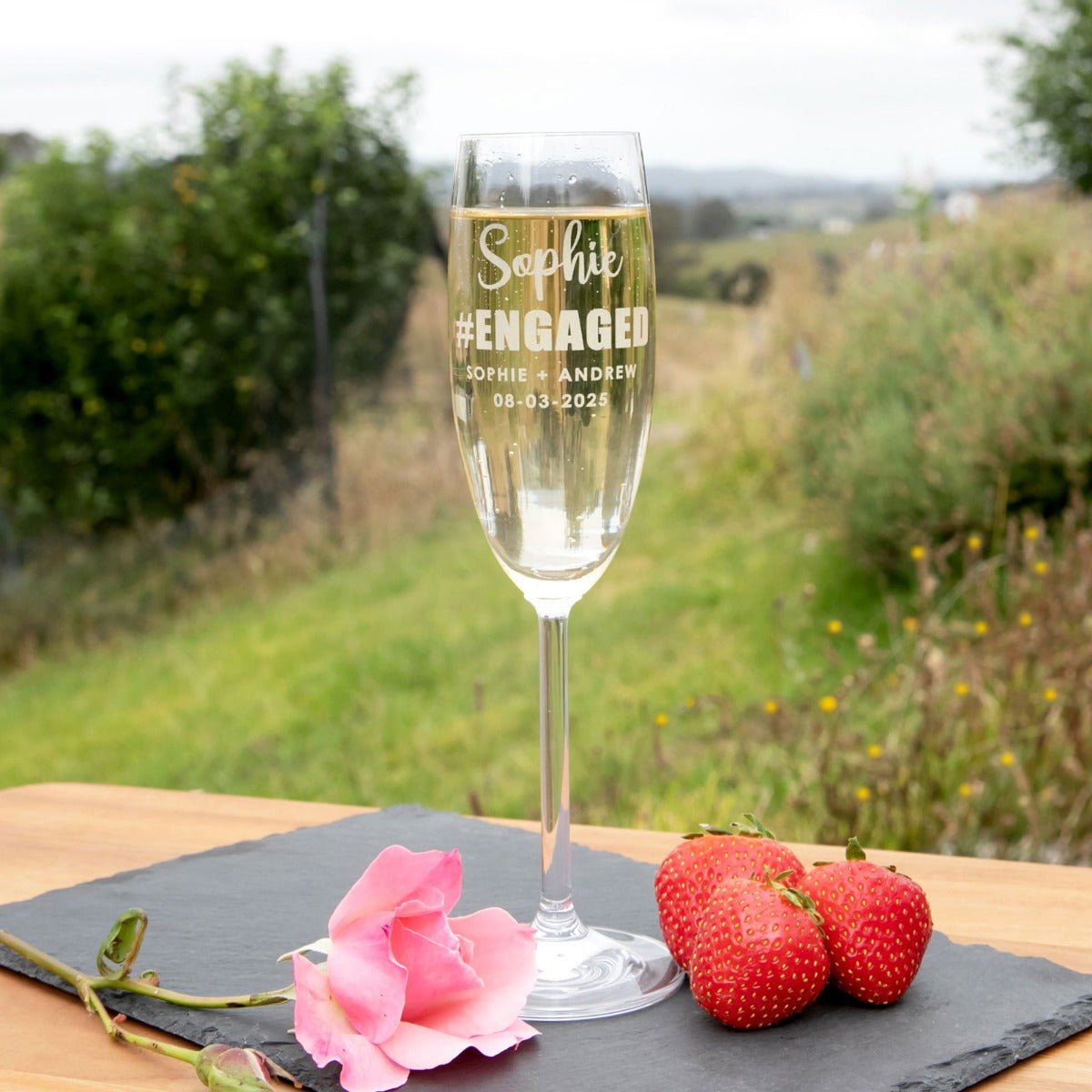 Engraved Engagement Champagne Glass