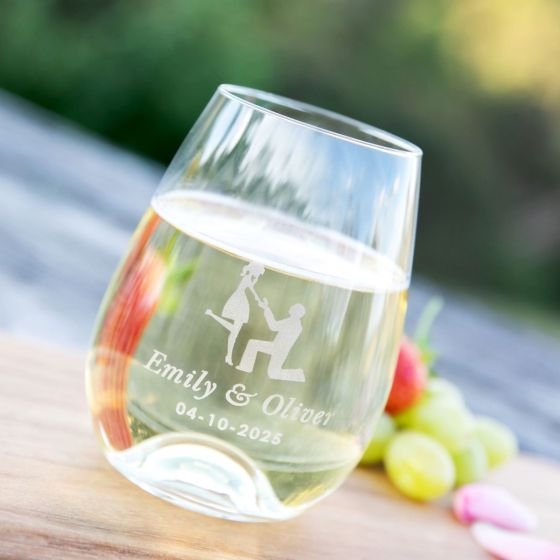 Engraved Engagement 460ml Stemless Wine Glasses