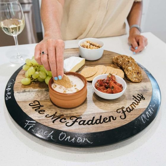 Engraved Acacia Wood Lazy Susan with Chalkboard Rim