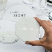 Engraved Octagonal White Marble Wedding Coaster