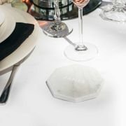 Engraved Octagonal White Marble Wedding Coaster