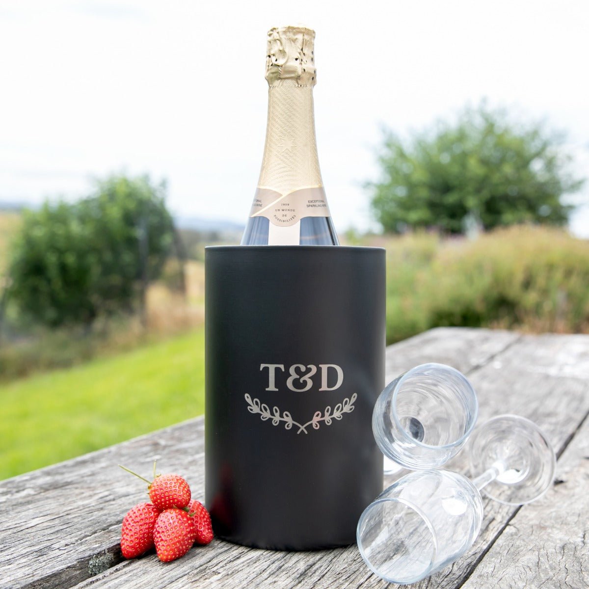 Engraved Matte Black Stainless Steel Wine Cooler