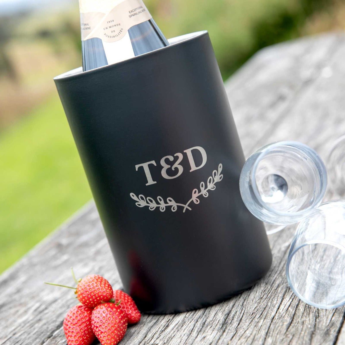 Engraved Matte Black Stainless Steel Wine Cooler