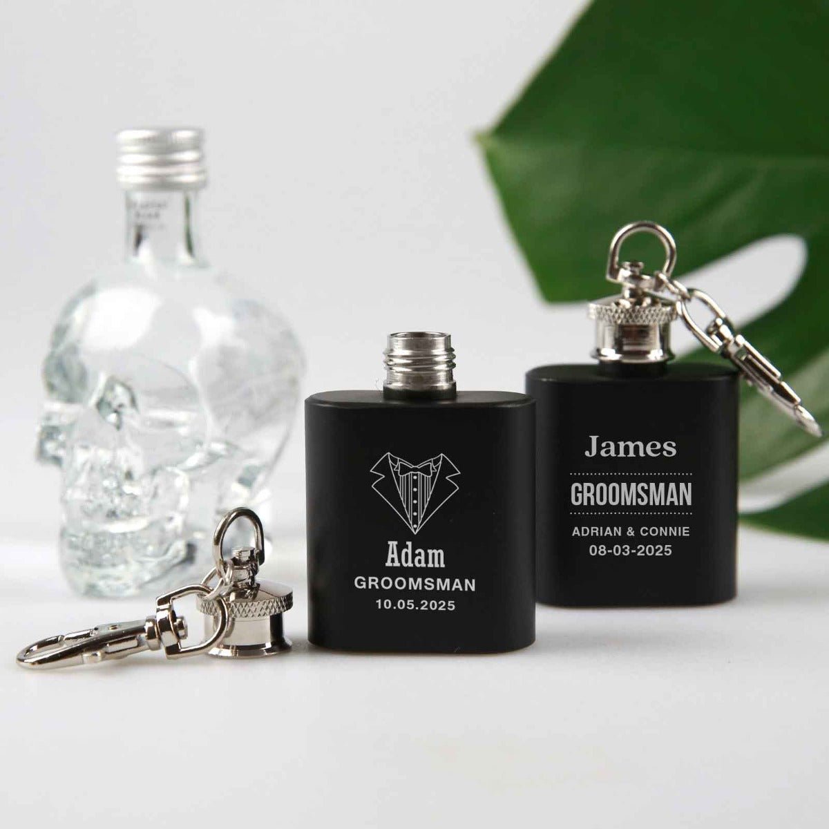 Engraved Black Mini Hip Flask Keyring Bridal Party Gift