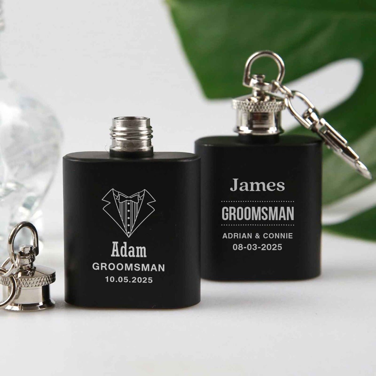 Engraved Black Mini Hip Flask Keyring Bridal Party Gift