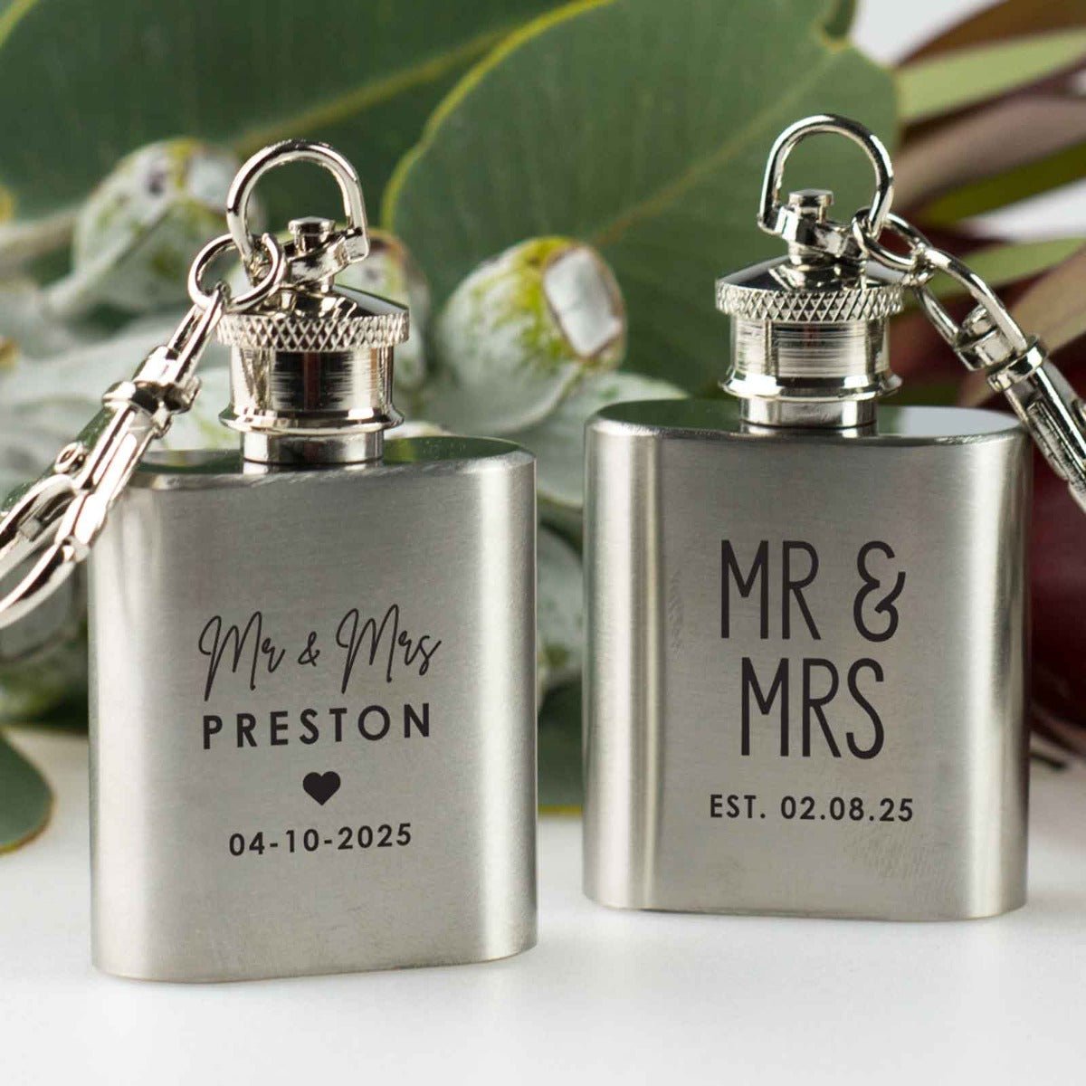 Engraved Silver Mini Hip Flask Keyring Wedding Favour