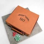Engraved Tan Leatherette Poker Game Set