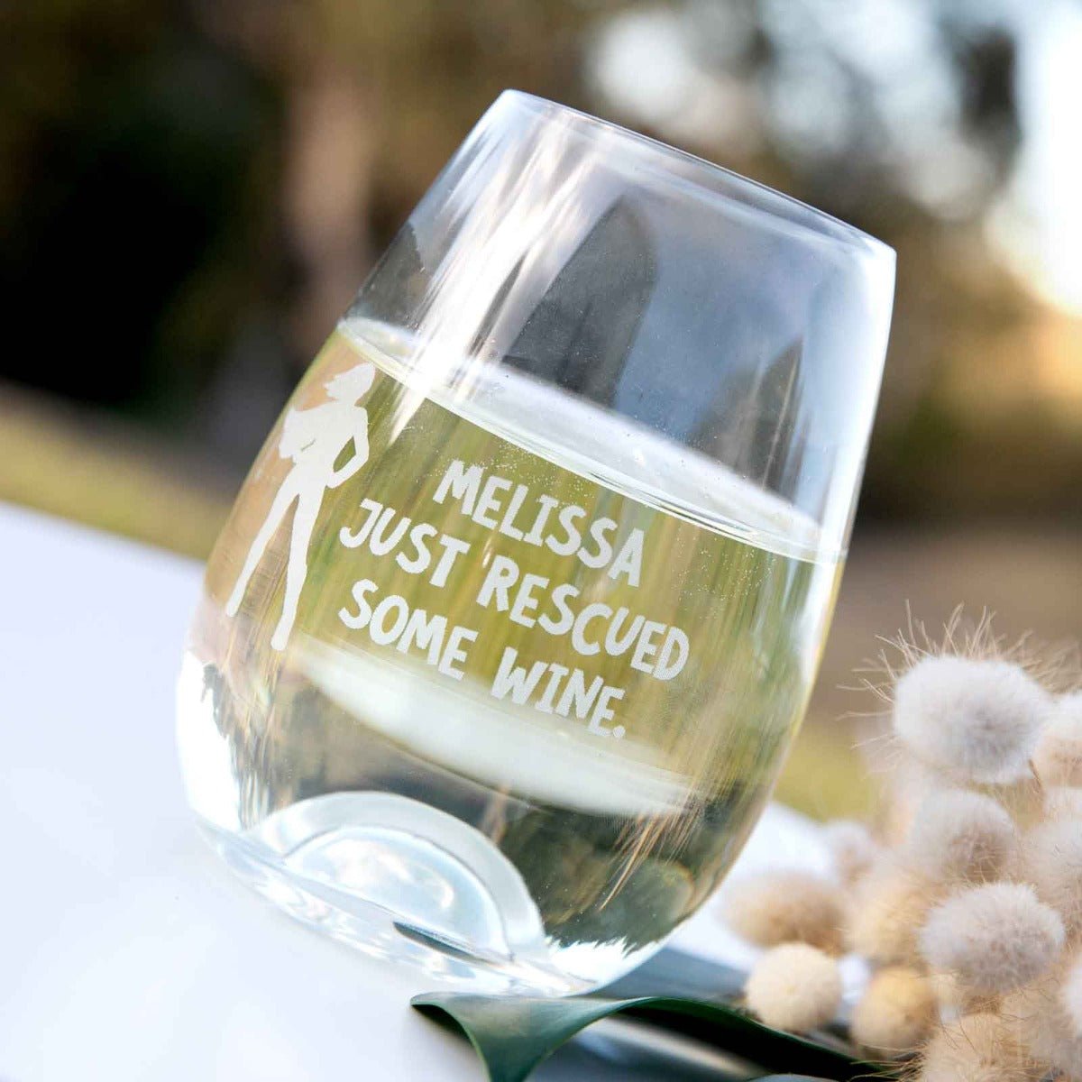 Engraved Just Rescued Some Wine 460ml Stemless Wine Glass