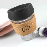 Engraved Cork Band Reusable Glass Coffee Keep Cup