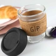 Engraved Cork Band Reusable Glass Coffee Keep Cup