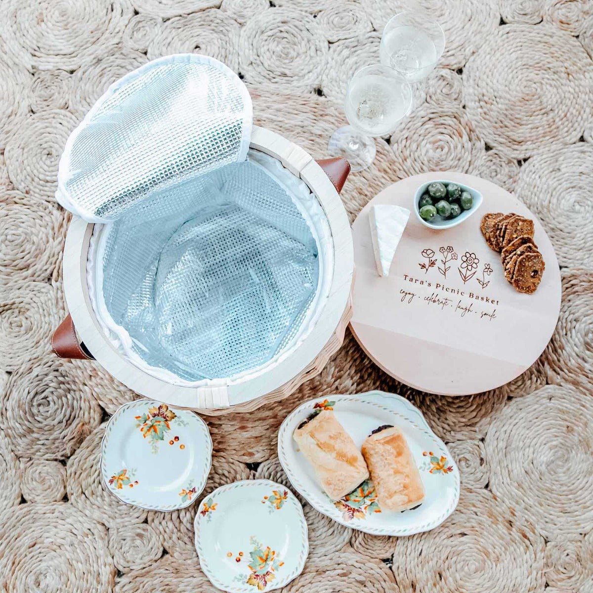Cooler Picnic Basket with Engraved Wooden Lid