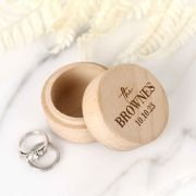 Engraved Round Wooden Ring Box