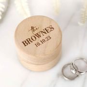 Engraved Round Wooden Ring Box