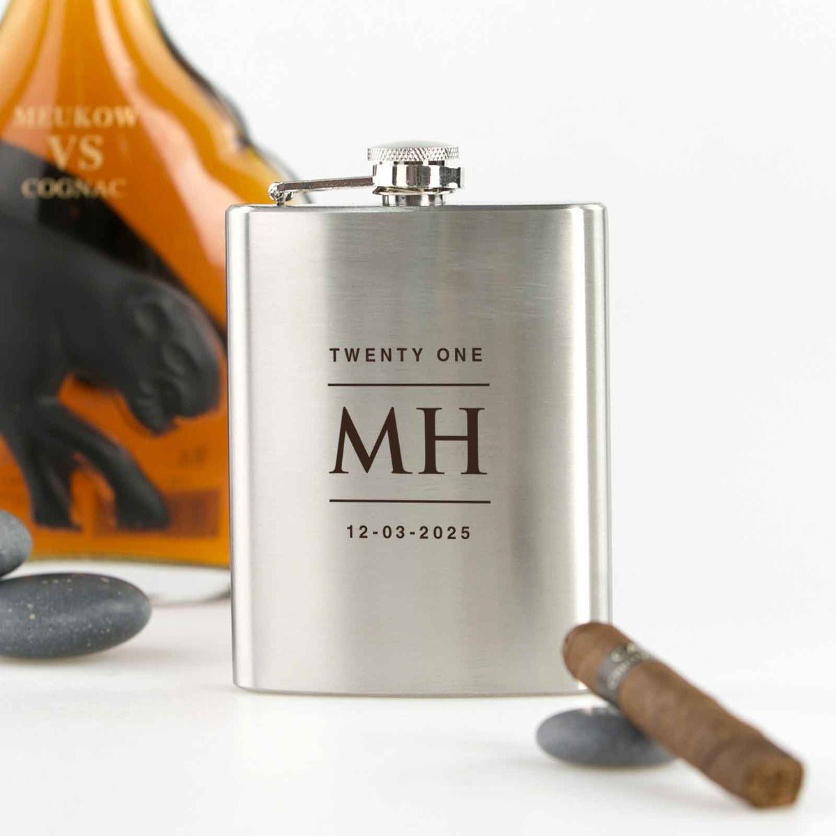 Engraved Birthday Hip Flask Silver