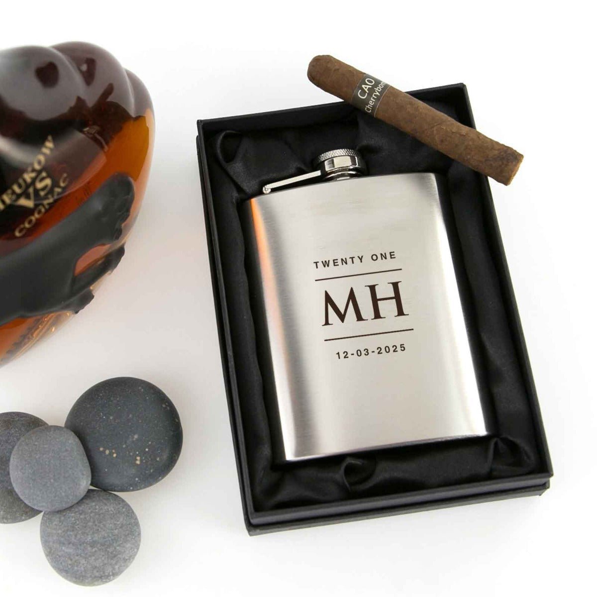 Engraved Birthday Hip Flask Silver