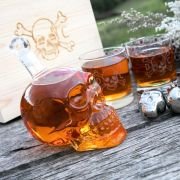 Engraved Wooden Gift Boxed Skull Decanter Set