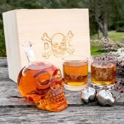 Engraved Wooden Gift Boxed Skull Decanter Set