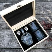 Engraved Wooden Gift Boxed Skull Decanter Set