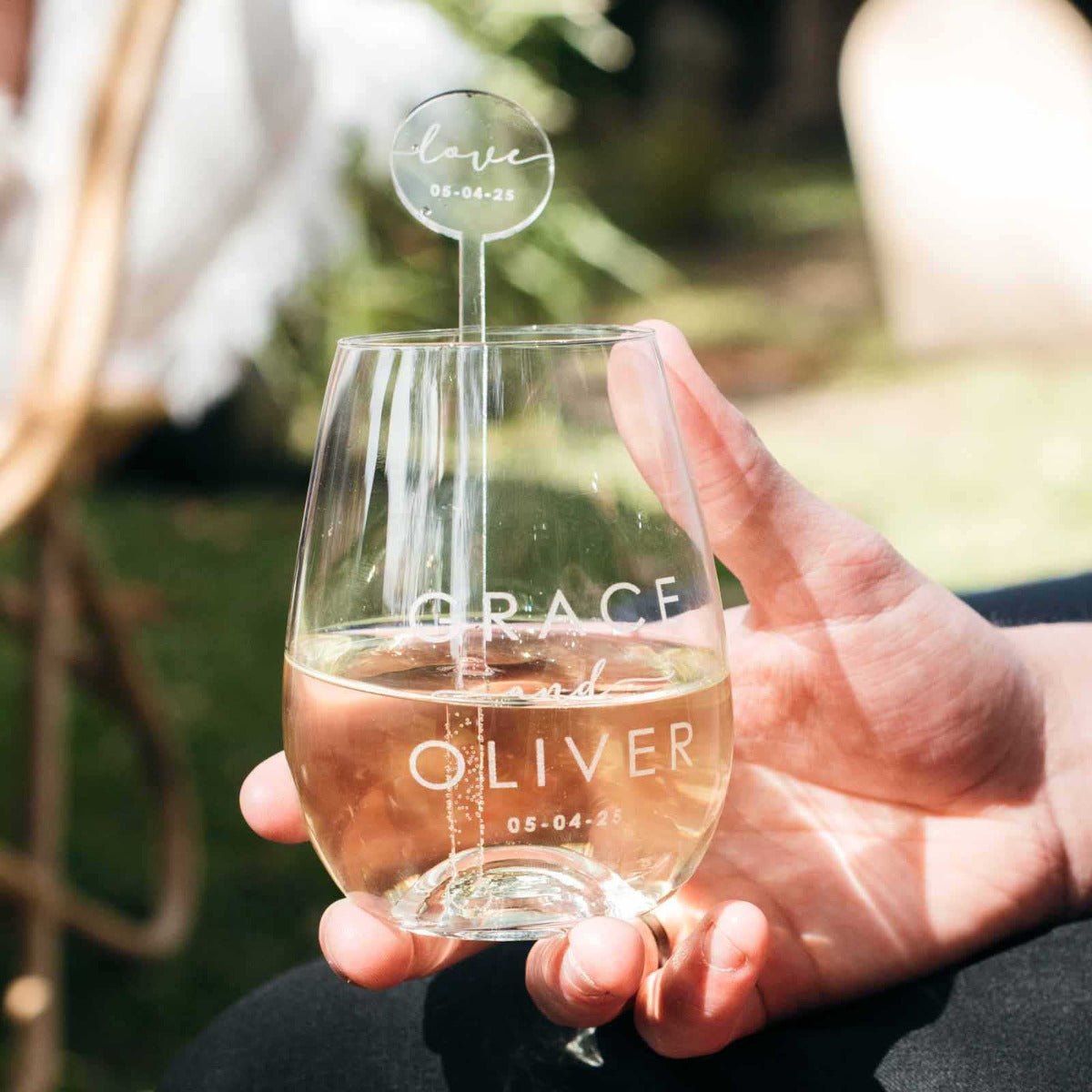 Engraved Wedding 460ml Stemless Wine Glass