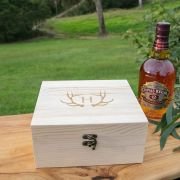 Engraved Wooden Gift Boxed Round Scotch Glass Twin Set with Whiskey Stones