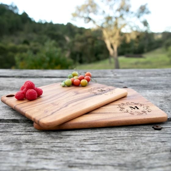Engraved Acacia Wood Twin Cheese Board Set