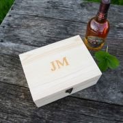 Engraved Wooden Gift Boxed Square Scotch Glass Twin Set with Whiskey Stones