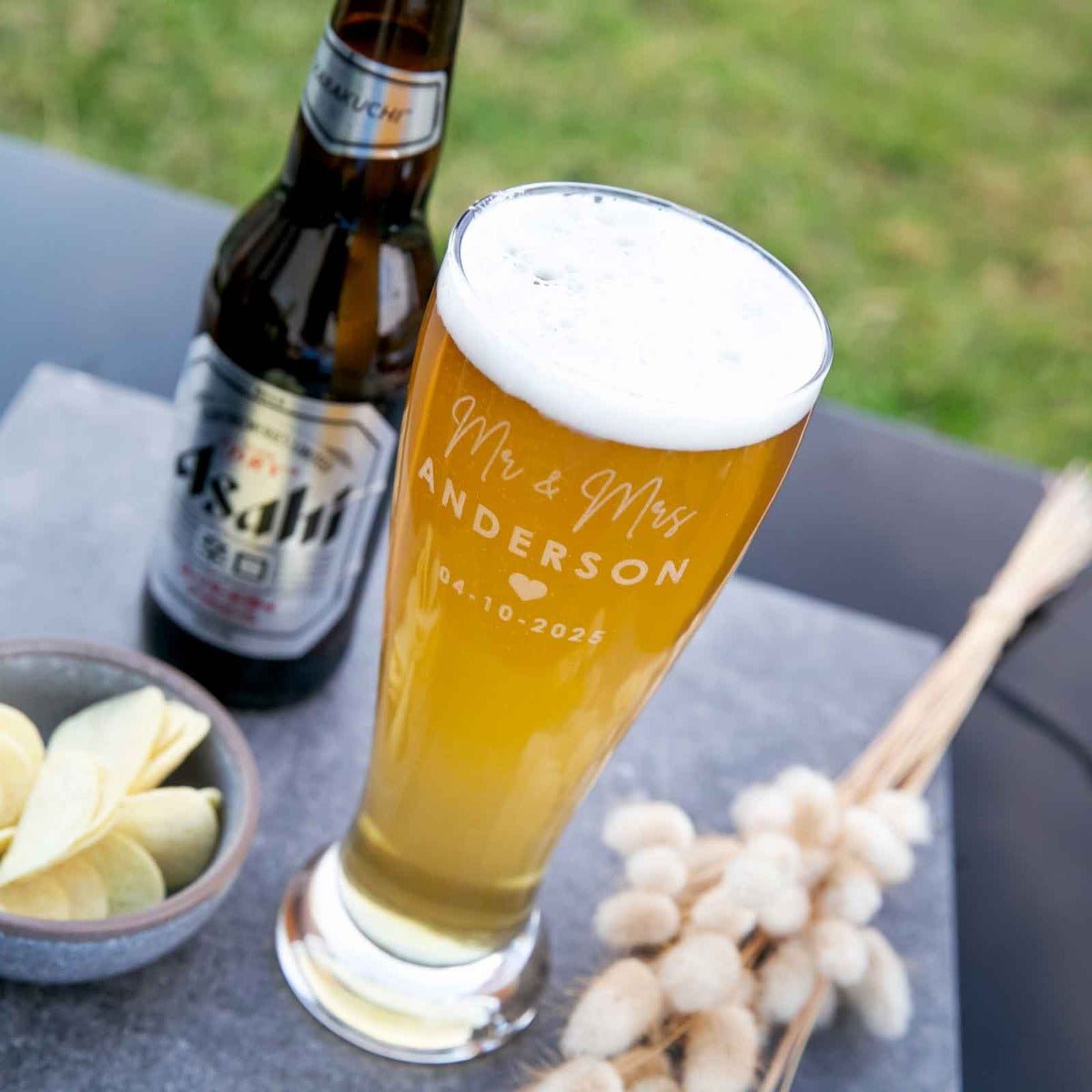 Engraved Wedding 425ml Beer Glass