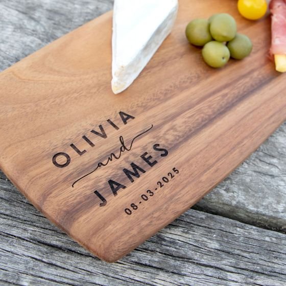 Engraved Acacia Wood 38cm Tapas Serving Board Wedding Gift