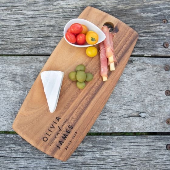 Engraved Acacia Wood 38cm Tapas Serving Board Wedding Gift