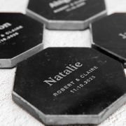 Engraved Black Octagonal Marble Coaster Wedding Place Card