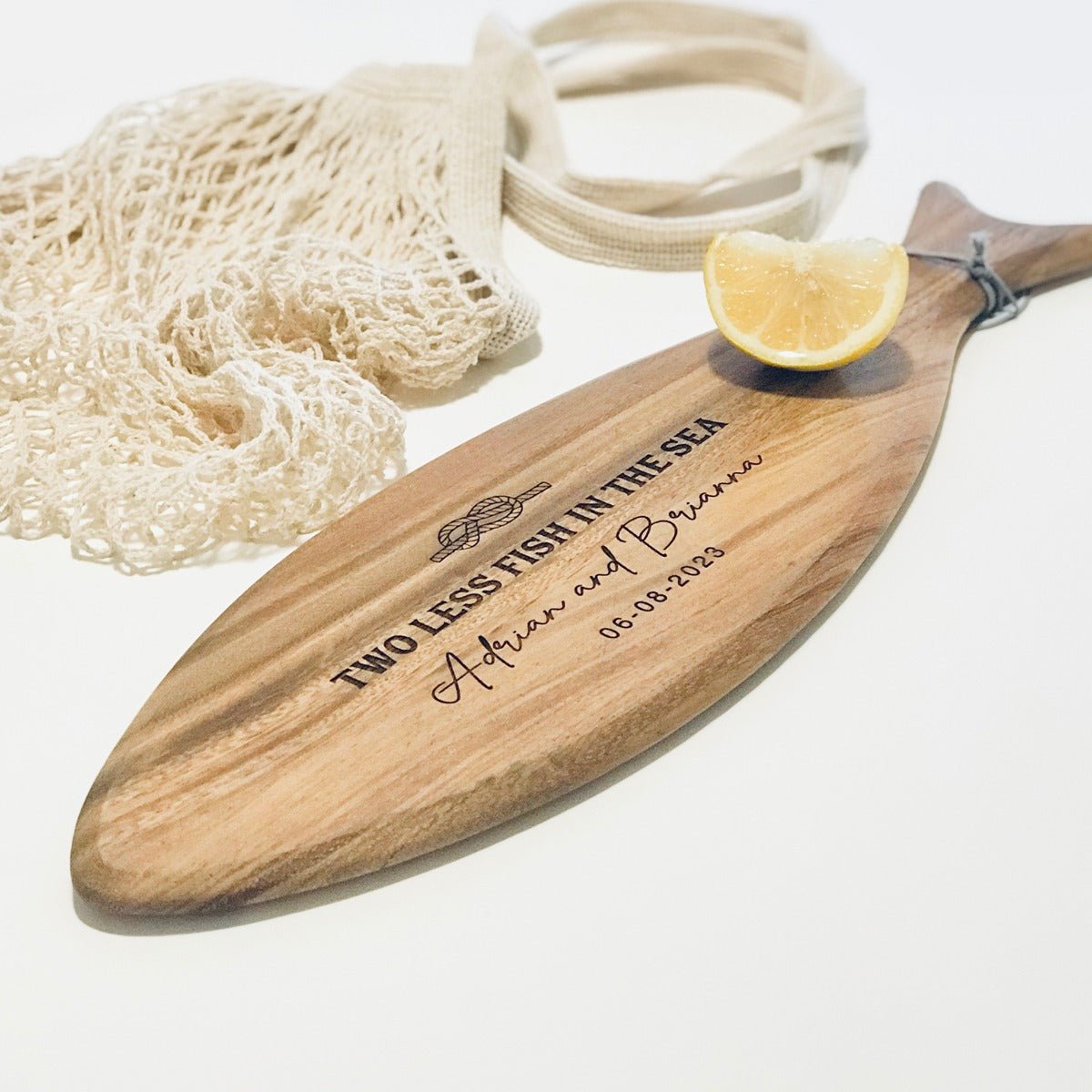 Engraved Wedding Fish Shaped Acacia Serving Board