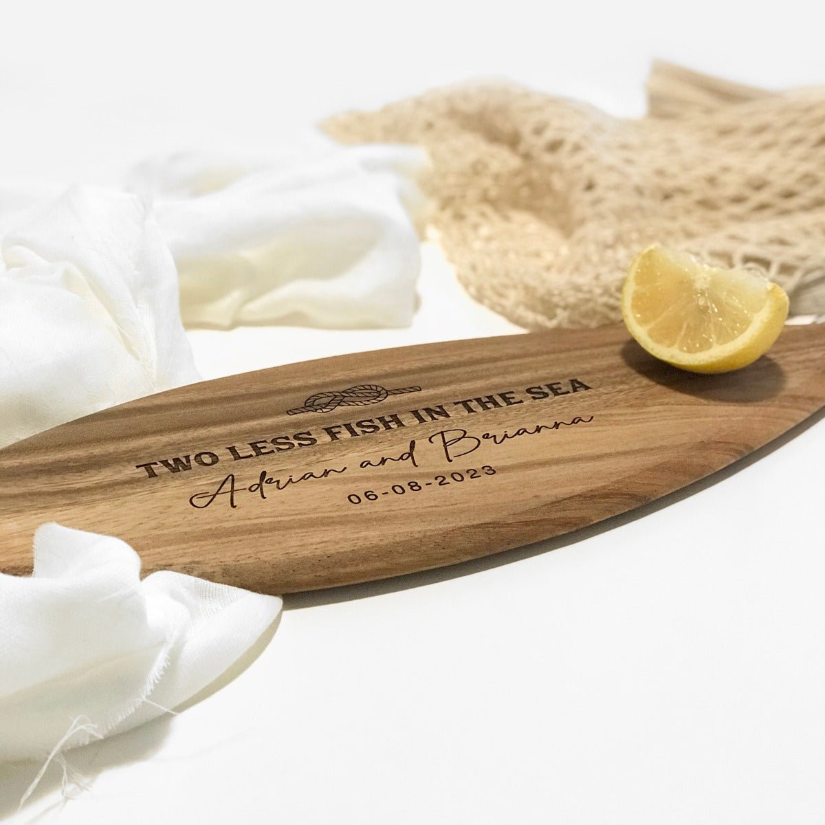 Engraved Wedding Fish Shaped Acacia Serving Board