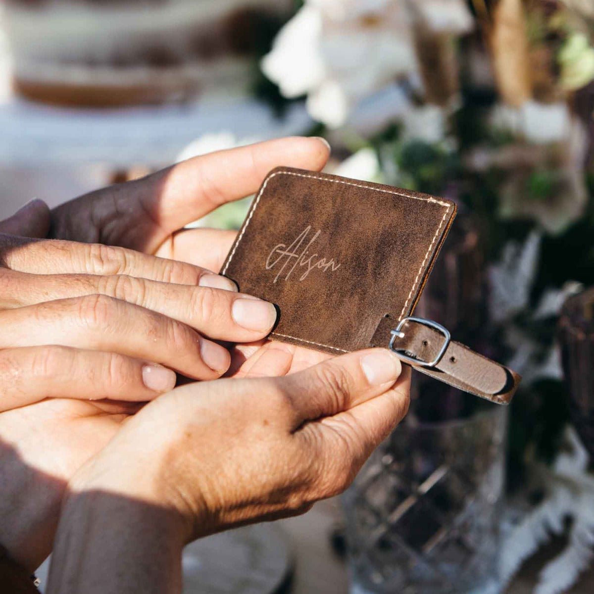 Engraved Wedding Leatherette Luggage Tag