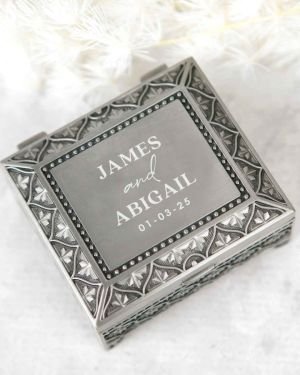 Engraved Wedding Pewter Jewellery Ring Box