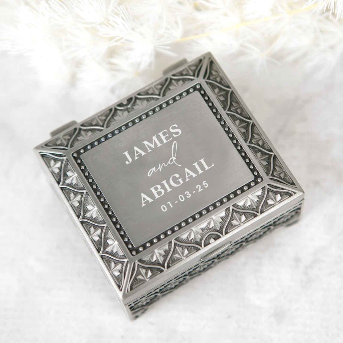 Engraved Wedding Pewter Jewellery Ring Box