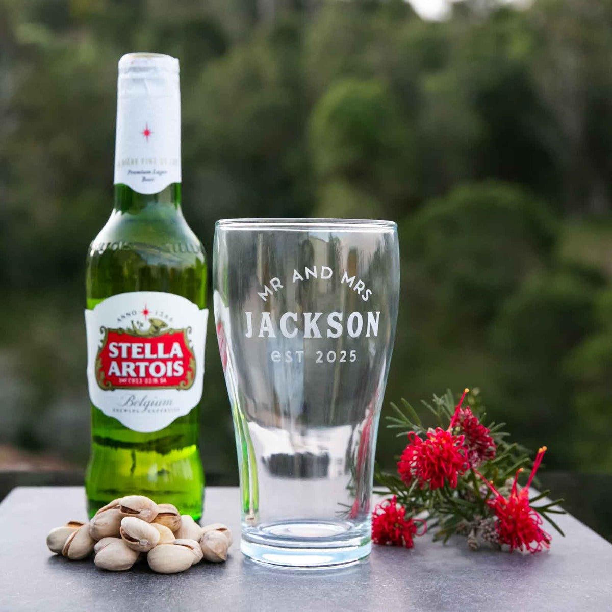 Engraved Wedding Schooner Beer Glass