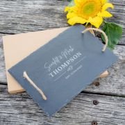 Engraved Rectangle Wedding Slate Cheese Board with Woven Cord Handles