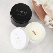 Engraved Wedding Favour Wood Wick Soy Candle Tin