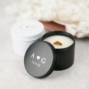 Engraved Wedding Favour Wood Wick Soy Candle Tin