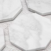Engraved White Octagonal Marble Coaster Wedding Place Card