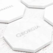 Engraved Wedding White Octagonal Marble Coaster with Metallic Silver In-fill