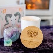 Engraved Wooden Lid Zodiac Soy Candle Aries with Wood Wick