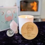 Engraved Wooden Lid Zodiac Soy Candle Cancer with Wood Wick